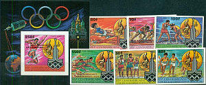 ЦАР, 1981, Медалисты Летняя Олимпиада, Красная надпечатка, 6 марок+блок, Без зубцов!